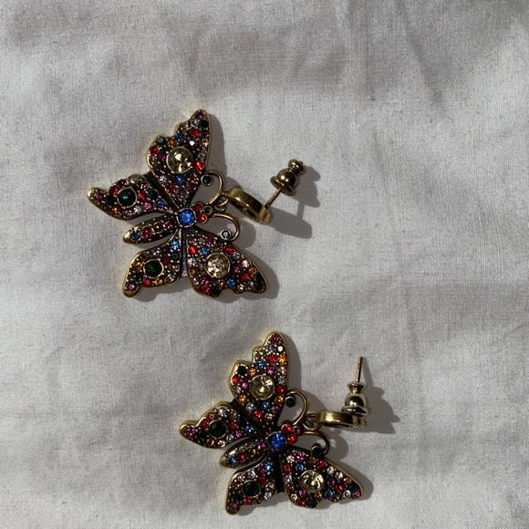 Gucci Retro Large Multicolor Crystal Butterfly Earrings, 925 Plated Gold, - Picture 2 of 5